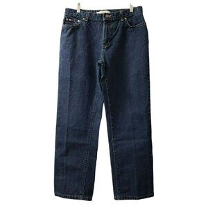Vtg Tommy Hilfiger High Rise Jeans, Dark Blue Denim, Mom Tapered, Y2K, Sz 10,